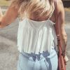 Women's Elegant White Lace Splicing Spaghetti Strap Ruffle Flared Tank Top - Image 2