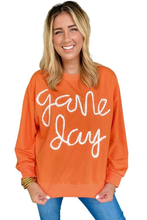 Women's Russet Orange Tinsel Game Day Drop Shoulder Graphic Sweatshirt