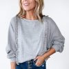 Women's Light Grey Waffle Patchwork Long Sleeve Pullover Top - Image 8