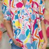 Women's Multicolour Abstract Print Blouse with Lace Detail and Shirred Short Sleeves - Image 9