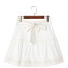 Women's White Contrast Stitching Knotted High Waist A-Line Mini Skirt - Image 11