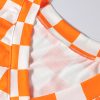 Women's Orange Checkerboard Print V Neck Loose Tee and Shorts Lounge Set - Image 8