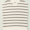 Women's Brown Stripe Short Sleeve Sweater Tee with Side Slits - Image 3