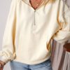 Women's Beige Fleece Lined Half Zip Pullover Hoodie - Image 6