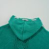 Women's Sea Green Cable Knit V Neck Hooded Sweater with Drawstring - Image 7