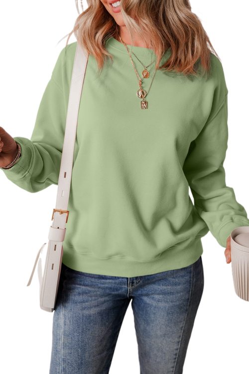 Women's Smoke Green Solid Drop Shoulder Fleece Lined Sweatshirt