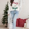 Women's White Tinsel Merry and Bright Graphic Christmas Sweater - Image 13