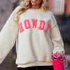 Women's Beige Sherpa HOWDY Patched Pullover Sweatshirt for Cozy Fall Style - Image 3