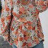 Plus Size Khaki Floral Square Neck Peplum Blouse - Image 2