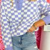 Plus Size Women's Purple Checkered Collared Buttons Pullover Sweater - Image 2