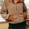 Women's Chestnut Corduroy Half Zipper Hoodie with Kangaroo Pocket - Image 5