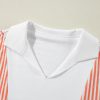 Women's Oversized White Striped Color Block Collared V Neck Sweatshirt - Image 7