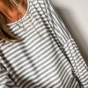 Women's Gray Stripe Oversized Long Sleeve Top with Drop Sleeves - Image 4