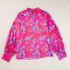 Women's Purple Printed Bubble Sleeve Mock Neck Blouse - Cozy and Chic - Image 6