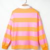 Women's Yellow Stripe Color Block Polo Collar Sweatshirt for Smart Casual Looks - Image 8