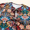 Women's Black Tropical Print Bubble Sleeve Knot Front Blouse for Summer Style - Image 9