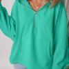 Women's Aruba Blue Fleece Lined Loose Hoodie with Half Zipper and Kangaroo Pockets - Image 7