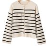 Women's Classic Black Stripe Flap Pocket Buttoned Cardigan Sweater - Image 22