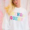 Birthday Queen White Graphic Sweatshirt with Balloon Sleeves - Image 5