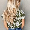 Chic Women's Green Floral Print Short Sleeve Blouse with Split Neck Design - Image 11