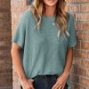 Women's Haze Blue Oversized Short Sleeve Sweater with Side Slits - Image 6