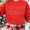 Women's Red Rhinestone MERRY Letter Graphic Christmas Sweatshirt - Image 2