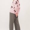 Women's Light Pink Bow Pattern Knitted Loose Fit Sweater for Casual Style - Image 7