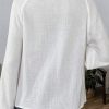 Women's White Paisley Embroidered Textured Split Neck Long Puff Sleeve Blouse - Image 3