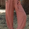 Women's Pink Boho Floral Printed Wide Leg Jogger Pants with Drawstring - Image 2