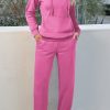 Women's Bonbon Solid Color Fleece Lined Drawstring Hoodie with Kangaroo Pocket - Image 7