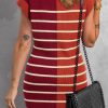 Women's Brown Stripe Color Block Quarter Zip Collar Short Sleeve Sweater Dress - Image 6