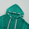 Women's Sea Green Cable Knit V Neck Hooded Sweater with Drawstring - Image 6