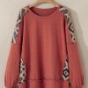 Plus Size Women's Redwood Burl Aztec Patchwork Drop Shoulder Sweatshirt - Image 16