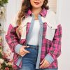 Women's Red Plaid Waffle Knit Patchwork Plus Size Shirt - Image 4