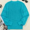 Women's Turquoise Ruffled Eyelet Bubble Sleeve Knit Sweater - Image 14