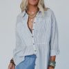 Women's Sky Blue Stripe Long Sleeve Button-Up Shirt - Image 8