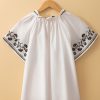 Women's White Floral Embroidered Short Sleeve V Neck Blouse for Summer - Image 9