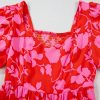 Women's Red Floral Bubble Sleeve Sweetheart Neck Ruffled Mini Dress - Image 24