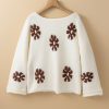 Women's White Colorblock Floral Pattern Long Sleeve Sweater - Image 12