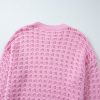 Women's Pink Crochet Knit Drop Shoulder Sweater - Image 13