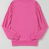 Women's Bright Pink Textured Patchwork Round Neck Sweatshirt - Image 4