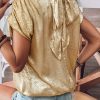 Chic Women's Gold Metallic Ruched Sleeve Blouse with Back Knot Detail - Image 2