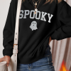 Women's Spooky Black Crew Neck Halloween Ghost Print Sweatshirt - Image 3