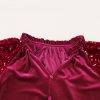 Women's Red Velvet Top with Sequin Patchwork Sleeves - Button Up Style - Image 11