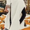 Women's Beige Sherpa Cap Sleeve Stand Collar Jacket Vest - Image 12