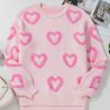 Women's Pink Heart Shape Bubble Sleeve Baggy Sweater - Cozy Casual Fashion - Image 9