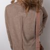 Women's Coffee Acid Wash Waffle Knit Button Neck Long Sleeve Top - Image 2