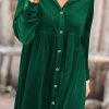 Elegant Green Long Sleeve Ruffle Velvet Button Up Mini Dress - Image 2