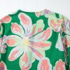 Women's Green Floral Print Button Up Pleated Puff Sleeve Loose Shirt - Image 13