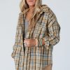 Women's Ashleigh Blue Waffle Knit Patchwork Hooded Plaid Shacket - Image 5